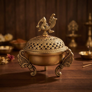 Brûleur d'encens décoratif en laiton avec motif paon pour la Pooja, le temple et la décoration intérieure – Idéal pour la salle de prière - Product Image 2
