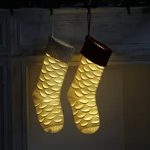 Knitting Christmas Stockings Warm Light Up Hanging On Tree Decorated Big Size Customized Christmas Stockings