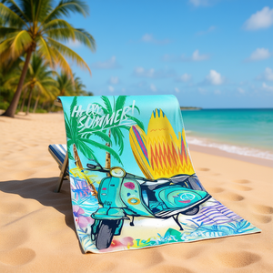 HDJ Beach <b>Towel</b> 70x140cm <b>Teal</b> Scooter Print Summer Rectangle Eco-Friendly <b>Towel</b> - Product Image 2