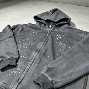 Sudadera con capucha extragrande para hombre, con cremallera, de algodón 100%, estilo urbano con pedrería personalizada, corte holgado - Product Image 4