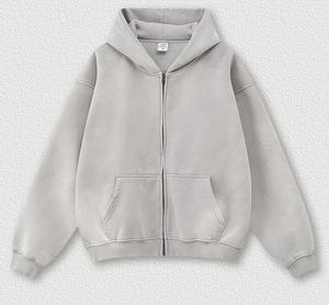 Hoodie Vintage Double Layer Sun Faded Distressed Tanpa Tali Custom Zip-Up dengan Cetakan Winter Streetwear untuk Pria - Product Image 2