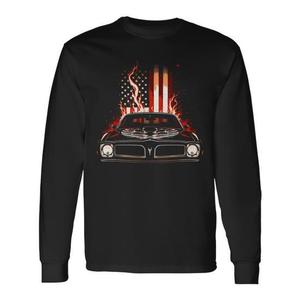Camiseta de manga larga con estampado digital de la bandera patriótica flameante Trans Am Muscle Car de los años 70, unisex, para adultos, con cuello redondo - Product Image 1