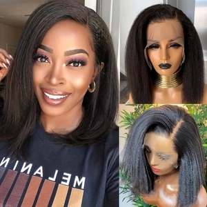Promotion Letsfly 24$ Perruques Bob Full Lace Frontal 13x4 Yaki Kinky Straight 100% Cheveux Humains 12-16 pouces Haute Qualité - Product Image 4