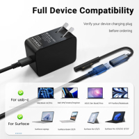 Vente flash - Adaptateur secteur pour ordinateur portable 65W, chargeur 20V 3.25A USB C vers Surface 2-en-1, chargeur PD, adaptateur secteur pour Microsoft Surface Pro