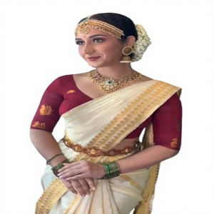 <b>Women</b> Banarasi Katan Silk Saree <b>Silver</b> Zari Weave Ethnic <b>Dress</b> for Wedding Festival Stage Performance - Product Image 4