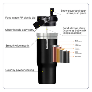 Gobelet isolé de 30 oz en acier inoxydable 18/8 avec couvercle à <span class=keywords><strong>paille</strong></span> rabattable, poignée souple mobile, <span class=keywords><strong>tasse</strong></span> étanche et sans BPA - Product Image 4