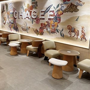 Modern Customized <b>Restaurant</b> Furniture <b>Set</b> With Wood Frame And Cream Upholstery For Cafe Bistro Commercial Furniture - Product Image 5