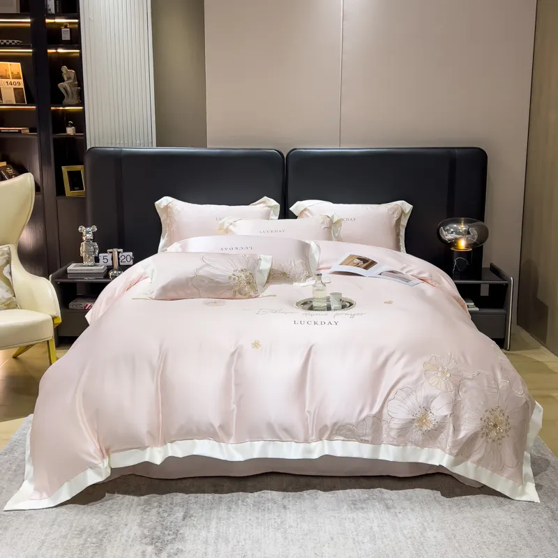 ชุดเครื่องนอนบนเตียงชุดผ้าปูเตียงสีขาว100ชุดเครื่องนอนโรงแรม6ชิ้นไม้ไผ่