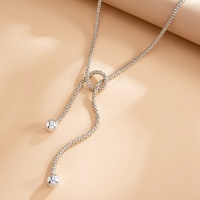 Colliers Lariat Tendance avec Pendentif Double Boule et Chaîne Popcorn pour Femme, Longue Chaîne de Pull Rétro, Accessoires de Mode, Bijoux