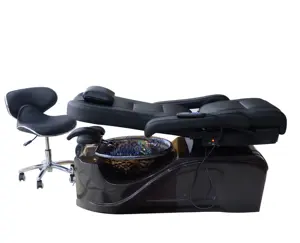 Modern tırnak salonu mobilyası tam düz recliner ve döner siyah pedikür spa sandalyesi