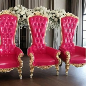 Silla de Trono Popular de Respaldo Alto, Diseño Tradicional Dorado, <span class=keywords><strong>para</strong></span> Novios, Taller, Banquete Real, Fiesta de Bodas, Económica - Product Image 2