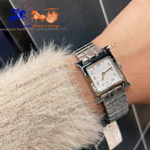 Montre rectangulaire pour homme H Brand, nouvelle collection 2024, double cadran, fuseau horaire, mécanique, bracelet en cuir inversé, quartz - Product Image 5