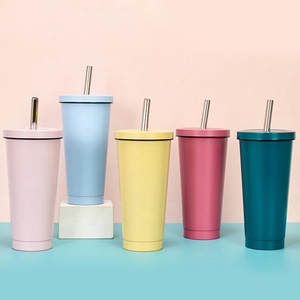 Thermos Moderno Minimalista in Acciaio Inox 304 con Bocca Larga, Tazza Riutilizzabile con Coperchio Isolante e Cannuccia per Vino o Caffè, per Ragazze - Product Image 1