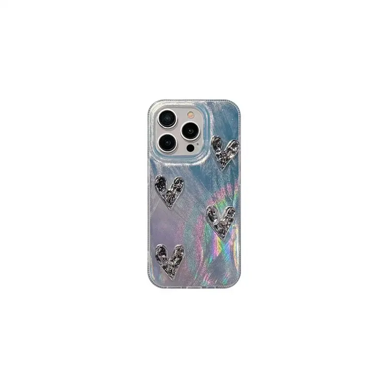 Custodia olografica di lusso per iPhone 13 14 15 Pro Max modello volpe spazzolata 3D cuori