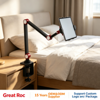 360 °   Support de téléphone rotatif à bras long, support de tablette à pince spirale pour bureau, chevet, diffusion en direct