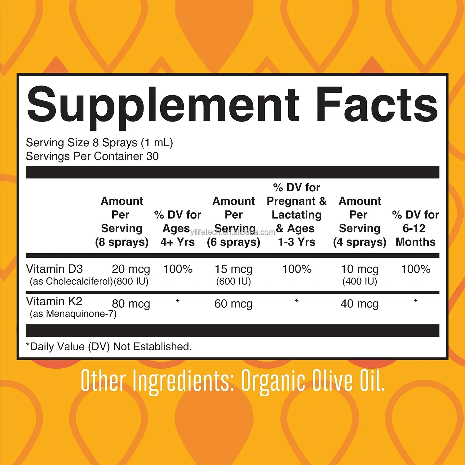 Vitamines D3 + K2 Marque privée GMP Vitamines en vaporisateur liquide Complément alimentaire végétalien