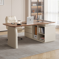 Bureau modulaire moderne, style crème, bureau à domicile, écriture, éclairage sur ordinateur, bureau en bois de luxe avec rangement