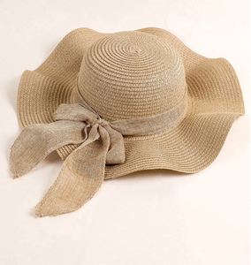 Wholesale Women's Summer Paper Straw Sun Beach Bucket Hat <b>Wide</b> Brim with <b>Ribbon</b> for Fishing Travel Cycling - Product Image 1