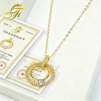 Collier double cercle de luxe FULONG en or 18 carats, pendentif anneau pavé de diamants avec pierre unique, chaîne en or véritable, bijoux fins OEM&ODM