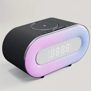 Bluetooth Speaker Alarm Clock With Wireless Charger LED Night Light 2500mAh Battery RGB Smart Speaker For Bedroom Home Outdoor