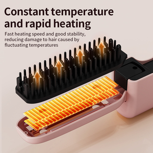 Peigne lisseur électrique portable mini, brosse à cheveux rechargeable à ions négatifs, 3 réglages de température pour la maison et les voyages - Product Image 4