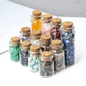 Hot Selling Natural Crystal Gravel Chip Stone Wishing Bottle Polished Stones Lucky glass bottle gift With Cork