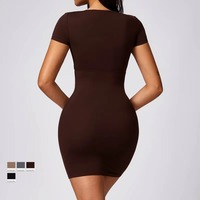 SHINBENE Großhandel Damen Sexy Kurzarm Tiefer V-Ausschnitt Bodycon Mini Partykleid Leichtes Figurbetontes Minikleid