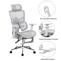 Chaise de bureau moderne pour la maison, design ergonomique, pivotante, en maille, grise, avec repose-pieds rétractable
