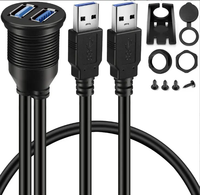 Câble d'extension USB 3.0 mâle-femelle noir étanche 5A à charge rapide pour tableau de bord de voiture/bateau, montage encastré, blindage tressé