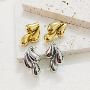 Pendientes Chapados en Oro de 18K, Acero Inoxidable 304, Gotas de Agua de Estilo Simple, 1 Par - Product Image 2