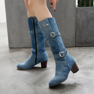 Bottes à talons hauts pour femmes en denim style <span class=keywords><strong>cowboy</strong></span>, collection automne/hiver 2025, grandes tailles - Product Image 1
