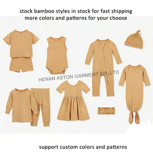 Logotipo personalizado de 20pcs Sólido Verão Manga Curta Macio Do Bebê 2pcs Pijamas Set Roupas De Bebê De Bambu Set - Product Image 5