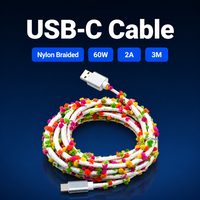 Câble USB-C USB-A 2A Charge Rapide 60W PD USB2.0 pour Ordinateur, Batterie Externe, Appareils iOS, Connecteurs Tressés en Coton, Synchronisation de Données 80 Mbps