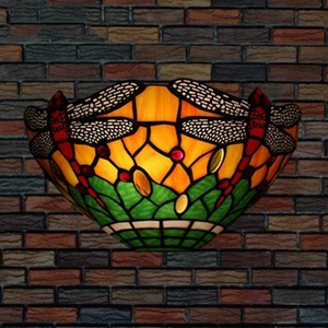 Magnifique applique murale décorative européenne en verre, lustre en demi-verre motif libellule, luminaires suspendus E27 - Product Image 3