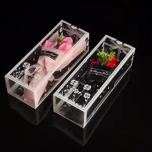 Quảng trường bảo quản Rose Flower Hộp quà tặng bao bì nhựa in PVC Pet hộp hoa cho Valentines