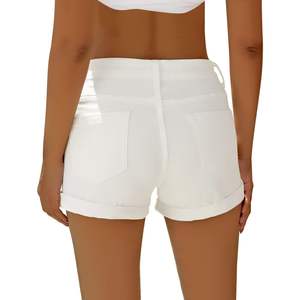 2025 Women's X-Large <b>Denim</b> <b>Shorts</b> <b>High</b> <b>Waisted</b> Folded Hem with <b>Ripped</b> Button Fly Snow White - Product Image 4