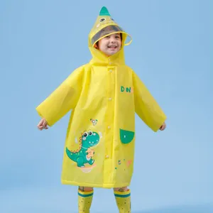 Áo mưa trẻ em, bé trai, khủng long màu vàng bé mẫu giáo trẻ em Bộ dây kéo, hộ gia đình 2 tuổi