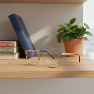 大人用クラシックチタン光学メガネ,ゴールドプリント柄ライトブルーおしゃれな眼鏡フレーム - Product Image 1