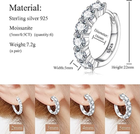 Boucles d'Oreilles Diamant Testeur Réussi Or Blanc Plaqué Argent Sterling 925 Moissanite VVS Type Anneau, Manchette et Puce pour Hommes et Femmes