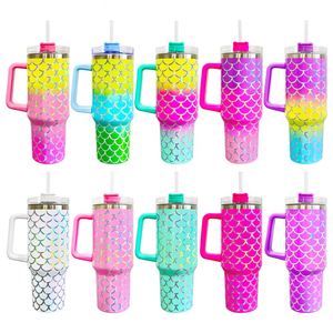 แก้วกาแฟทรงเมอร์เมดสีไล่ระดับแบบโฮโลแกรม ขนาด 40 ออนซ์ พร้อมฝาและหลอด - Product Image 1