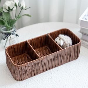 Woven Storage Basket Rectangle 1-3L Handmade Minimalist Bathroom Office Organizer Desktop Cosmetic Organizer - Product Image 1