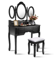 Meubles de chambre à coucher maquillage vanité avec 7 tiroirs ensemble de table de vanité avec miroir à trois volets filles femmes Table noir Carton bois dressing