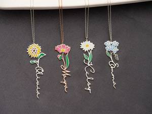Collar DE FLOR DE <span class=keywords><strong>NACIMIENTO</strong></span> personalizado, collar con nombre personalizado, collar con nombre Floral, regalos personalizados para ella, regalos de cumpleaños - Product Image 3