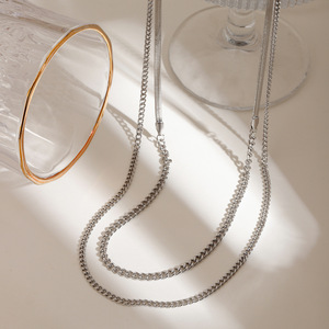 Collar de cadena de doble capa de acero inoxidable de 5 mm y 3 mm, plano y pulido, para joyería de moda. - Product Image 3