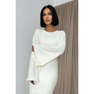 Robe de cocktail plissée à manches espagnoles Off-White en gros - Product Image 2