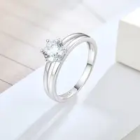 Wedding Ring S925 Sterling Silver Wedding Engagement Ring Classic 6 Prong Ring Round Cut Solitaire Cz Diamond Ring