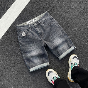 شورت صيفي جديد للرجال من الدنيم، بنطلون قصير مخصص مرن بلون أزرق داكن، تصميم عصري، جينز رجالي ضيق مستقيم - Product Image 1