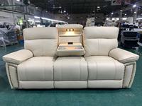 Ensemble de canapés électriques inclinables en cuir véritable de luxe, mobilier de salon traditionnel 3+2+1, mousse haute densité, télécommande, bois