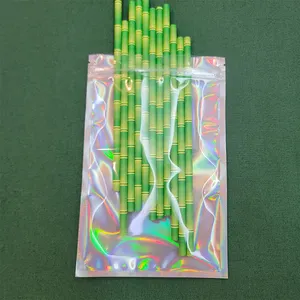 Vente en gros de sac zip-lock avec logo personnalisé Emballage holographique transparent en mylar argent mylar Sacs à fermeture éclair