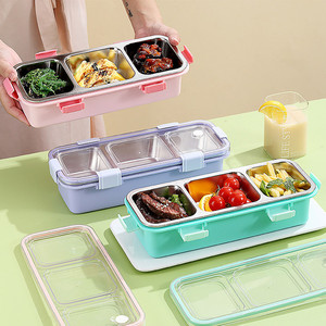Lujosa fiambrera <span class=keywords><strong>rectangular</strong></span> de acero inoxidable para niños con contenedor de alimentos de 3 compartimentos - Product Image 1